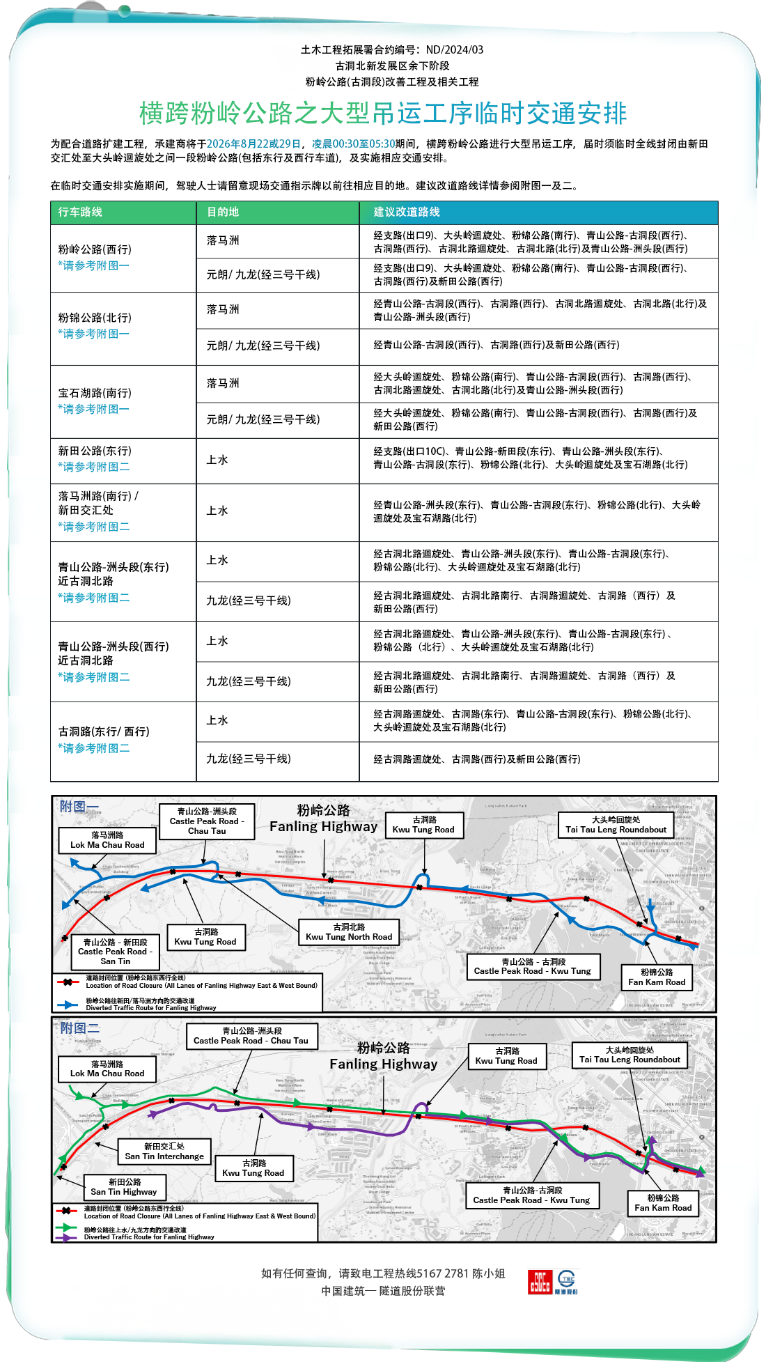 Temporary Traffic Arrangements on Fanling Highway for Large-scale Lifting Work