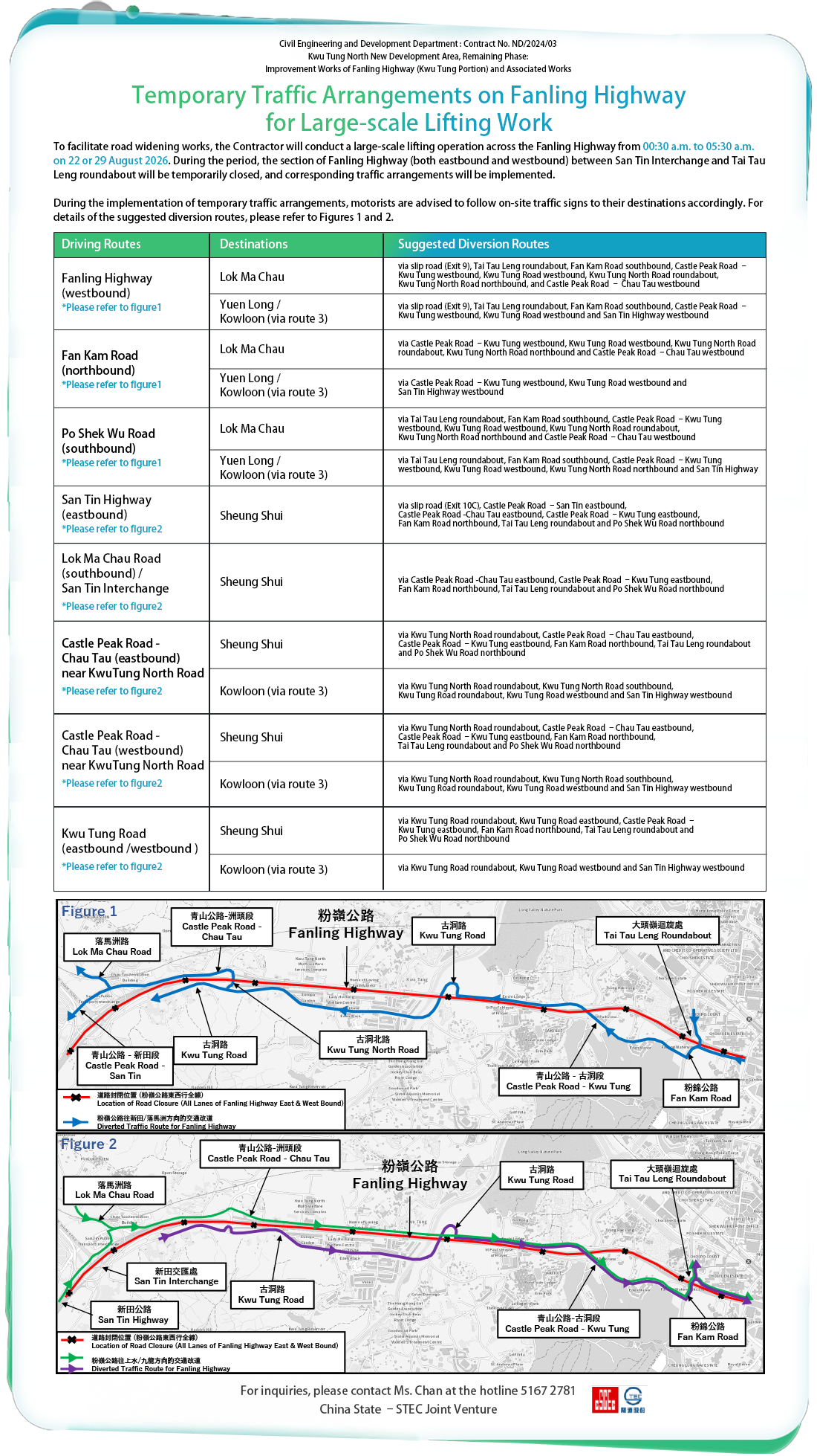 Temporary Traffic Arrangements on Fanling Highway for Large-scale Lifting Work